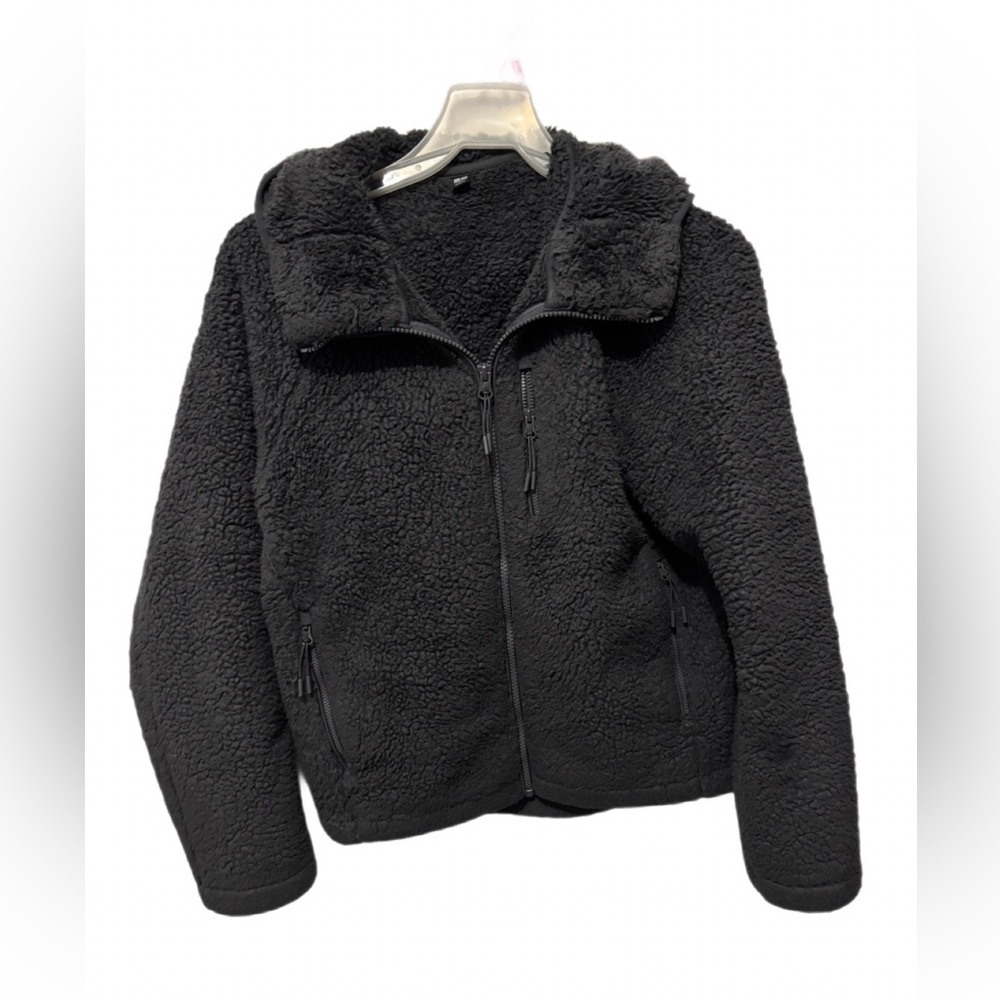 Uniqlo Full Zip Hooded Charcoal Sherpa Jacket XS EUC